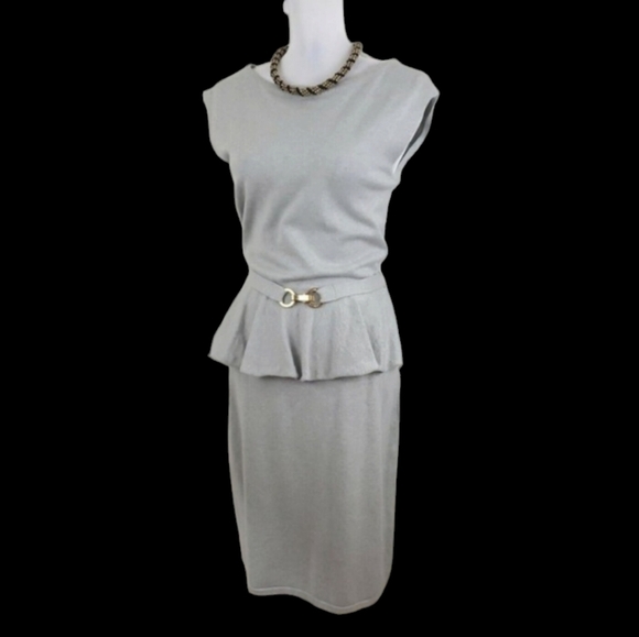 ~~SOLD~~LRL Ralph Lauren ~Woman Size L~ Light Gray Sleeveless Peplum Waist Dress - Picture 10 of 12